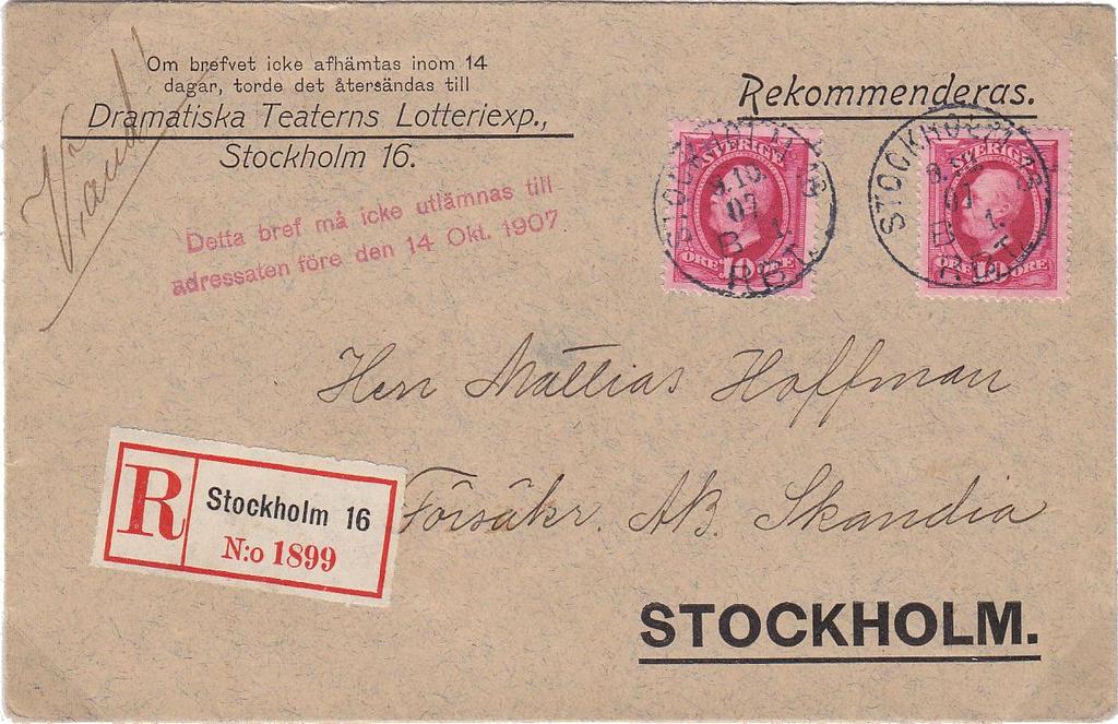 5. REKOMMENDATION.. Portotabell 1892-1912 Rekommendation t.o.m. 30/6 1905 fr.o.m. 1/7 1905 Tillägg 20 öre 15 öre Rekommendation.