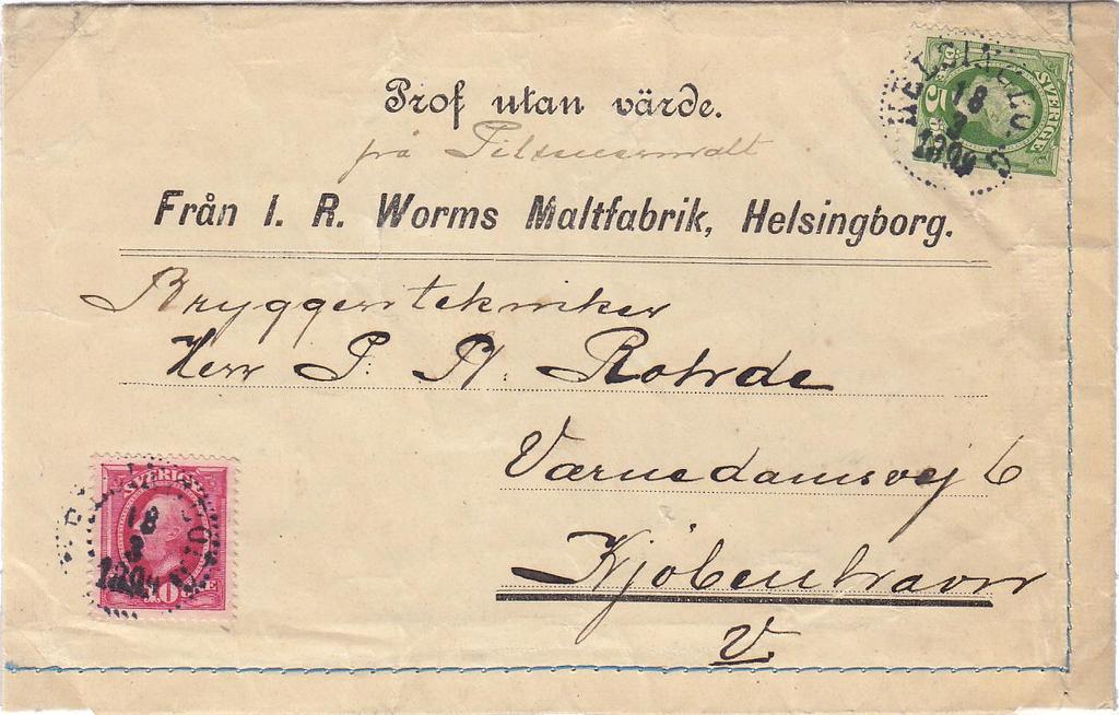 3. KORSBAND Utrikes varuprov och underkänd trycksak AP 1892 10.
