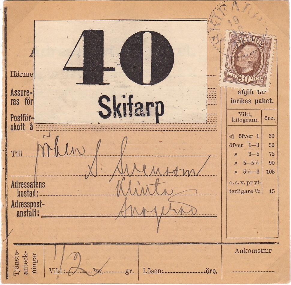 4. PAKET.. Portotabell 1892-1912 Vikt kg Inrikes paket fr.o.m.