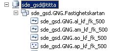 Databasstruktur Det finns tre olika nivåer av objekt i databasen: Databasnivå Geoobjektdataset-