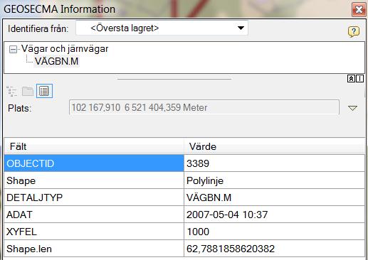 GEOSECMA verktygsfält Det går att anpassa vad som visas i verktygsfältet genom att klicka på nedåtpilen längst till vänster - knappen visar alla tillgängliga moduler från Geosecma, ex.
