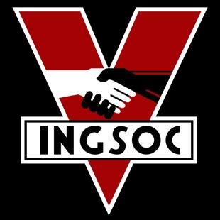Ingsoc. Källa: 1984.svg">Wikimedia [1]. Newspeak ska bestå av tre vokabulärer. Den första vokabulären ska innehålla ord som betecknar konkreta objekt eller handlingar.