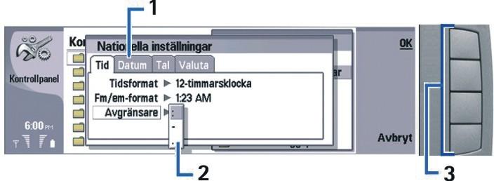 K o m m a i g å n g 2 Mapp. Du kan gruppera program, genvägar och anteckningar i olika mappar. Se "Skapa nya grupper" s. 22. 3 Rullningslist. Om du har en lång fil i Dokument kan du t.ex.