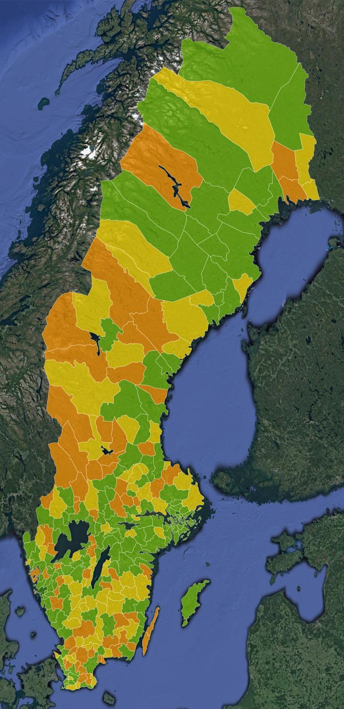 Tillgång till anslutning om 100 Mbit/s i kommunerna I hela riket hade 71% av alla hushåll och företag tillgång till minst 100 Mbit/s i oktober 2016 > 90% - 12 st kommuner 55-90% - 145