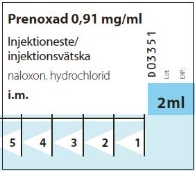 8. Stick in nålen i utsidan av patientens lår eller överarmsmuskel, genom kläder vid behov, och injicera första dosen (0,4 ml) till den första svarta linjen. Se bilden nedan.