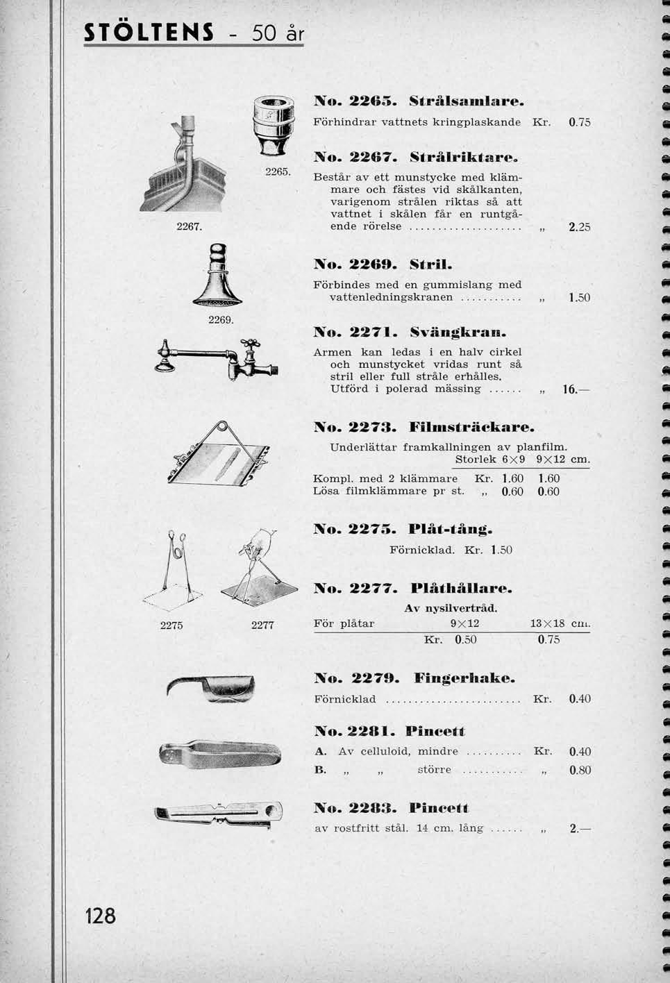 STOLTENS 50 ar Xo. 2265. Stralsamlare. Forhindrar vattnets kringplaskande Kr. 0.75 2267. 2265. No. 2267. Stralriktare.