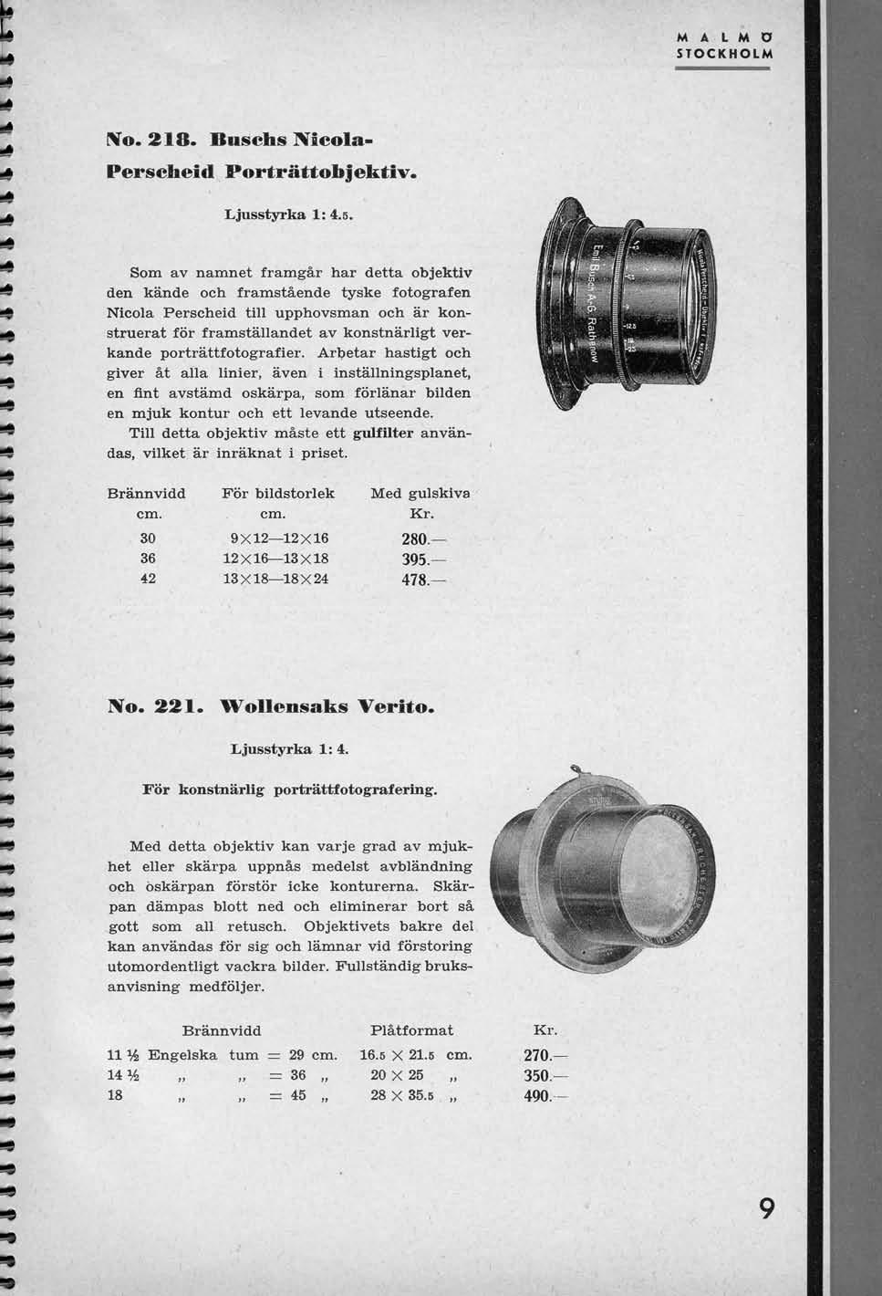 [Vo. 218. Bnschs Nicola- Perscheid PortriiMobjektiv. Ljusstyrka 1: 4.5.