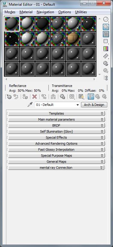 2. Material Editor Objekt i scenen som saknar material får en default-färg, som slumpas bland en rad olika färger ur en standardpalett.