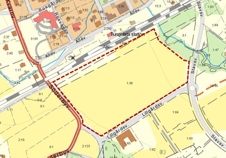 RISKUTREDNING 2017-04-24 10 (54) 2. Områdesbeskrivning 2.1 Studerat objekt: Stav 1:38 Haninge kommun har för avsikt att exploatera en del av Stav 1:38, Tungelsta stationsområde.