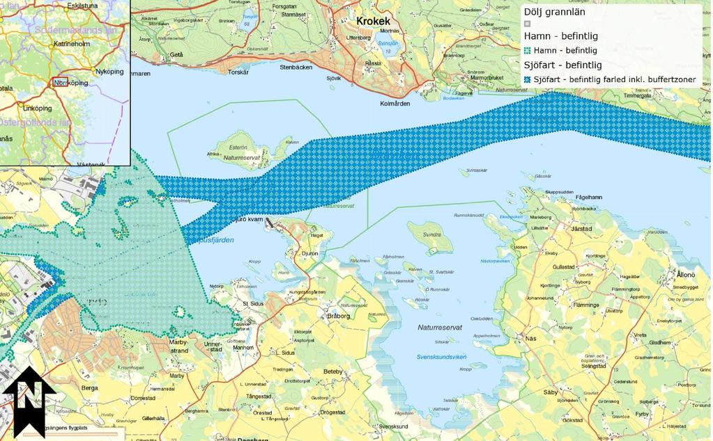 Det aktuella dumpningsområdet B för muddermassor ligger nordost om Esterön, se Figur 7. Hela området där dumpning planeras ägs numera av kommunen. Området är inte detaljplanelagt. 5.