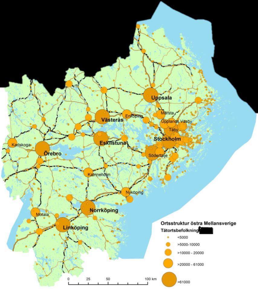 3. Trender och utmaningar 3.1 Urbanisering och stadsomvandling I Sörmland likväl som i andra delar av Sverige pågår en fortsatt urbanisering. Relationen mellan stad och land får en ändrad funktion.