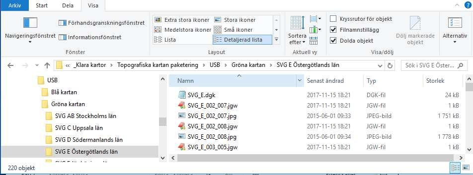 5. Visa filerna i bokstavsordning I fliken Visa markerar du Detaljerad lista. Då visas alla filerna i en tabell.