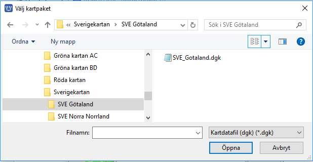 kartvolym. 5. Dubbelklicka nu på paketet SVE Götaland.