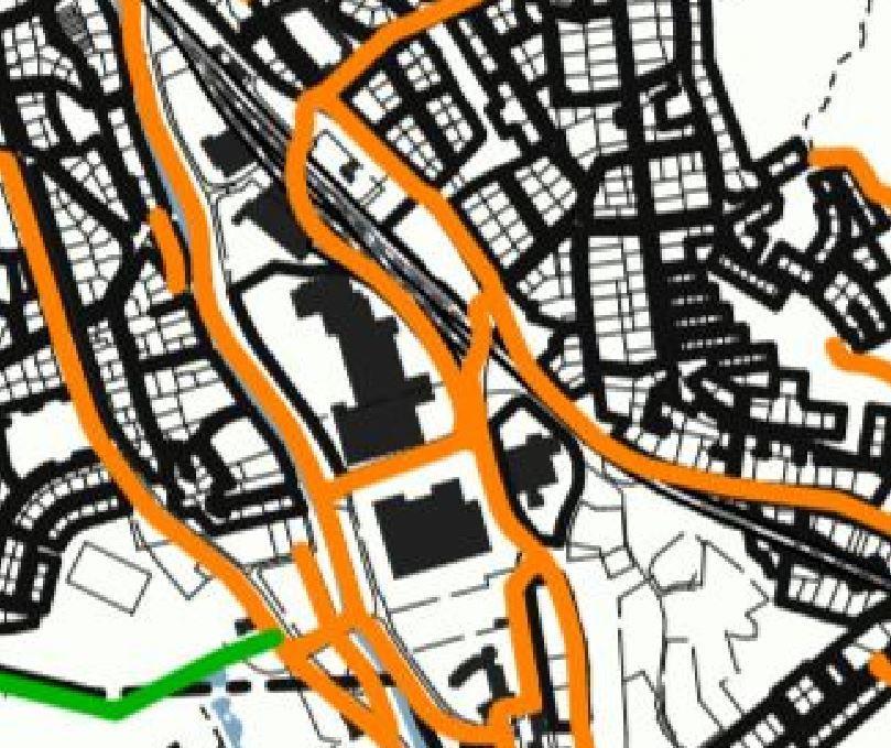 Svarven Figur 3: Befintligt gång- och cykelvägnät i Ronneby redovisat med orange och sedan tidigare planerad GC-väg redovisat med