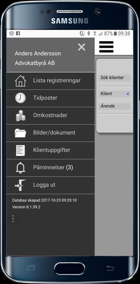 Menyn I menyn kan man välja X Lämna menyn utan att välja något Välj "Lista registreringar" för att se det du (eventuellt) redan registrerat.