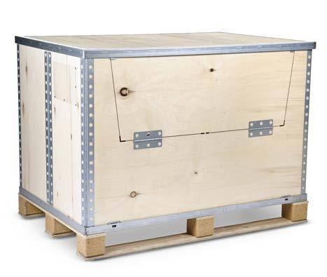 7.1 EU:s avfallshierarki Exempel på returemballage i plywood. 7.1.4 Retursystem plywood Genom att montera ihop en plywoodlåda med gångjärn och kraftigare ramar erhålls en returförpackning.
