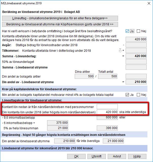 När du har fyllt i beräkningen och tryck på OK så följer beräkningen med till nästa sida.