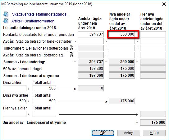 Om du har förvärvat andelar under året så glöm inte att gå tillbaka till Beräkning av lönebaserat