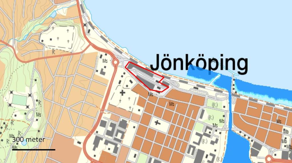 Figur 4-3. Maximala översvämningsdjup vid ett 100-årsregn år 2098 inom och omkring planområdet. Data hämtad från MSB:s hemsida (2016).