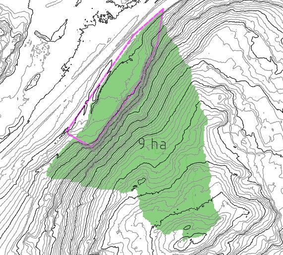 3.3 BEFINTLIGA FÖRHÅLLANDEN Avrinningsområdet för planområdet har tagits fram med hjälp utav en terrängmodell som skapats i QGIS, se figur 4.