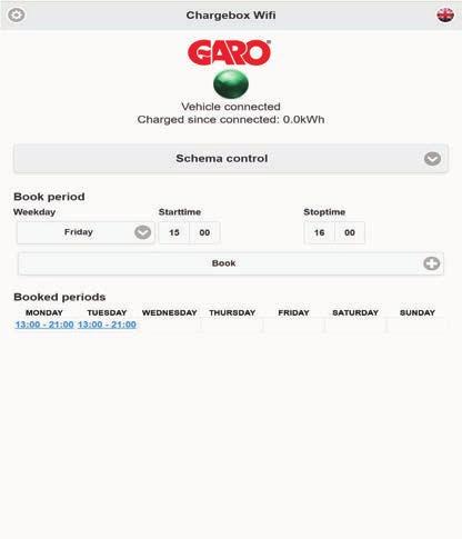 GLB WIFI Master / Schemastyrd laddning GLB WIFI Master / Schemastyrd laddning endast GLB WIFI Master Schemastyrd laddning Denna funktion möjliggör schemaläggning av dagar och tider då laddboxen skall