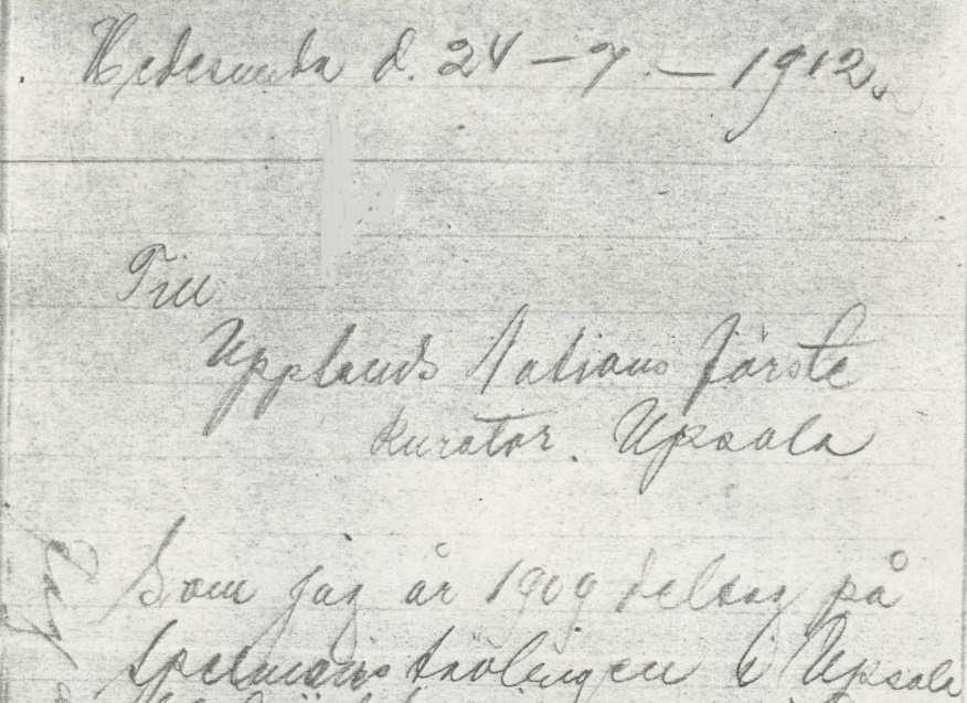 Största spelmanstävlingen i Sverige 1912 När en ny spelmanstävling utlystes 1912 så anmälde sig Melliken med en gång. Nedan han anmälningsbrev: Pelles anmälan till Uppsalatävlingen 1912.