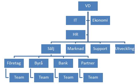 partneravdelningen som arbetar med partnerlösningar med integration i deras datoriserade program. Nedan visas företagets organisationsstruktur grafiskt.