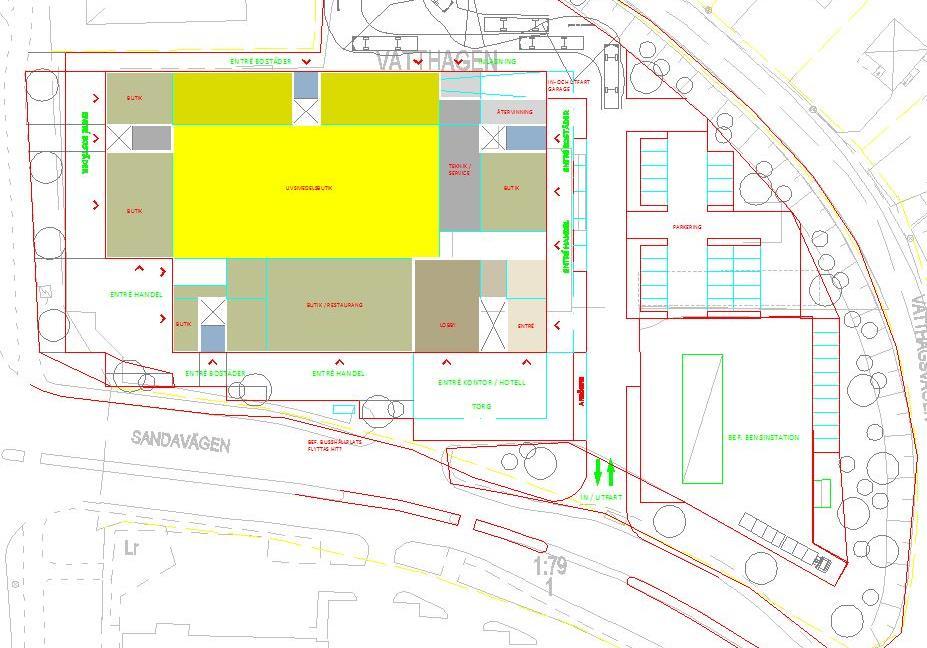 Sida 14 (16) parkeringen och bensinstationen. I grönytor fastläggs partiklar och även halten fosfor kommer reduceras. Avledning av vatten till grönytor bör tas hänsyn till i höjdsättningen.