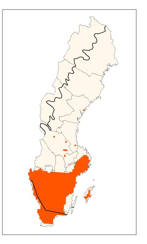 Samlad bedömning Bedömning aktuell status Bedömning trend Dålig Dålig Figur 1. Svenskt utbredningsområde (till vänster) och förekomstareal (till höger).