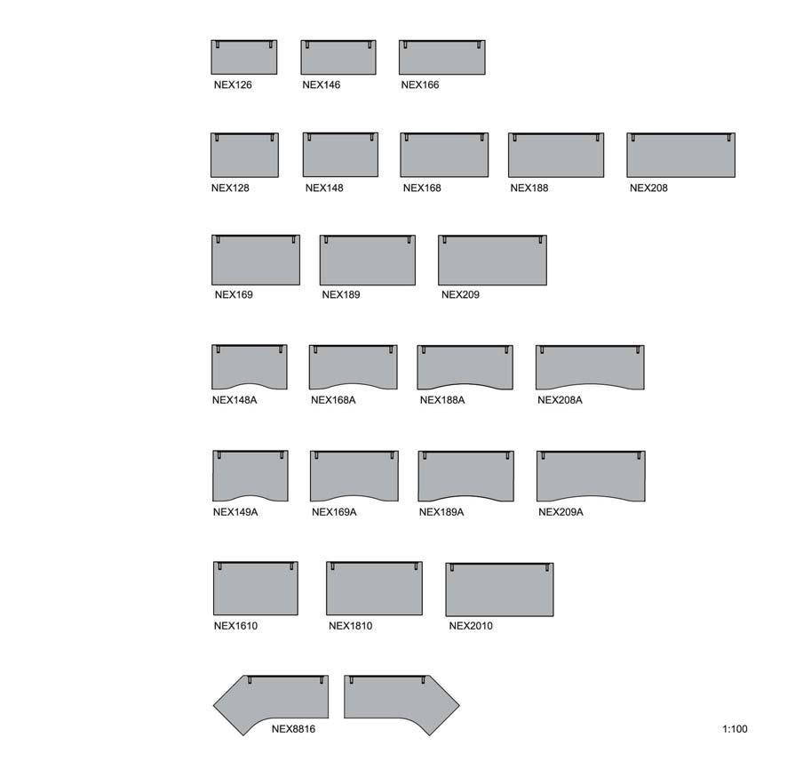 Mått panelskiva: 400 x 1050 mm NEXMP1200 661 661 400 x 1250 mm NEXMP1400 737 737 400 x 1450 mm NEXMP1600 778 778 400 x 1650 mm NEXMP1800 821 821 400 x 1850 mm NEXMP2000 857 857 Silver, vit