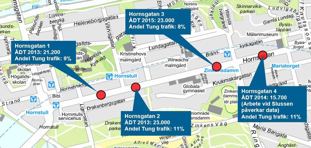 1 Ljudnivå vid fasad Ljudnivåerna vid fasad visas detaljerat vid en byggnad i Figur 7 och Figur 8.
