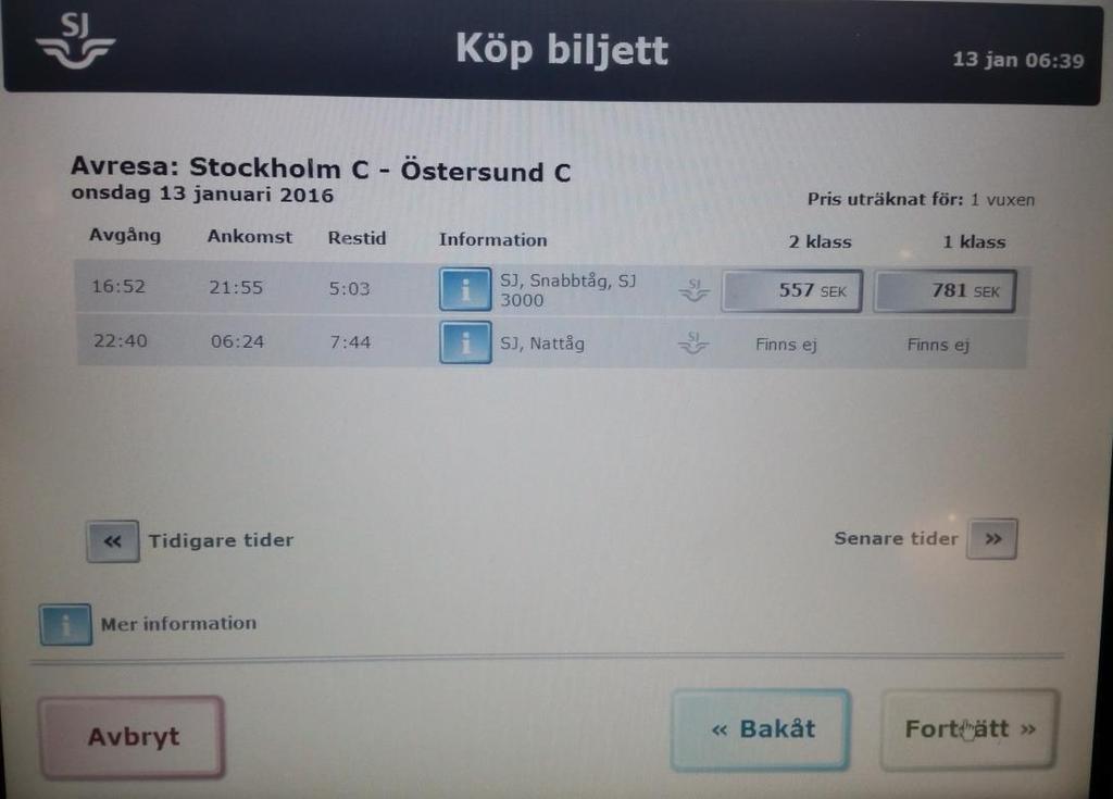 SJ automat visar