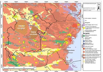 2017-09-12 9 Lokalisering i Hultsfred och områden straxt öster om Hultsfred (K:2. 2.1.5) Baserat på den tidigare studien (SKB R-06-64) identifierades 198 gynnsamma förvarsområden med en yta av vardera en kvadratkilometer.