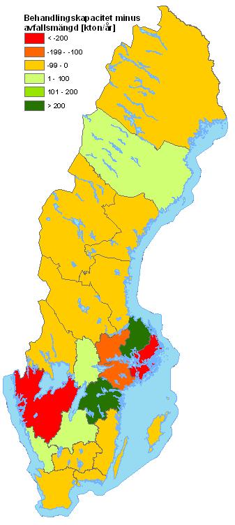 dessa län. Ett län som utmärker sig är Västra Götaland där mängden uppkommet avfall är klart högre än behandlingskapaciteten.