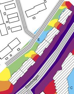 2017-02-28, sid 18 (19) I Figur 24 nedan visas planerad lägenhetsplanlösning. Lägenheterna är markerade med olika färger.