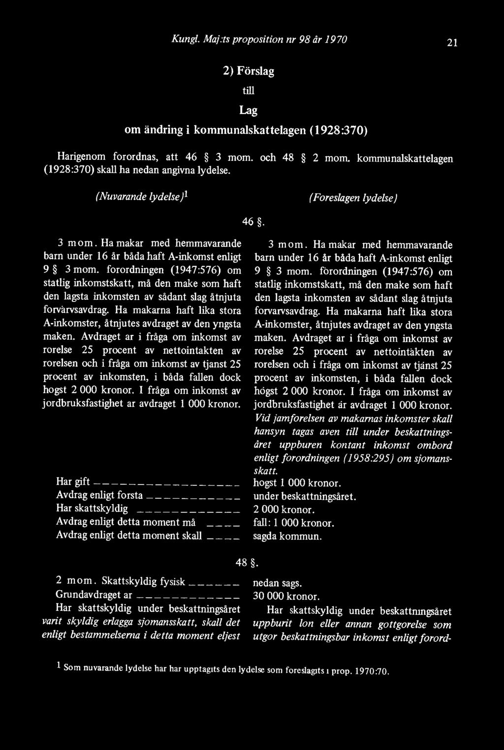 förordningen (1947:576) om statlig inkomstskatt, må den make som haft den lägsta inkomsten av sådant slag åtnjuta förvärvsavdrag.