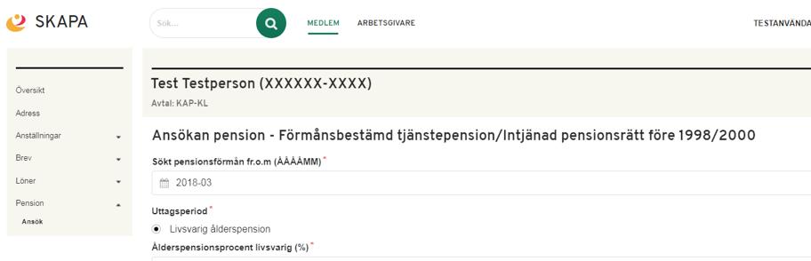 STEG 3 REGISTRERA UPPGIFTER ANSÖKAN PENSION, REGISTRERA UPPGIFTER Sökt pensionsförmån fr.o.m. Ange datum (ÅÅÅÅMM) när den anställde ska börja ta ut sin pension.