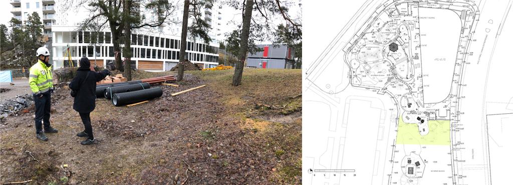 naturmark. Projektgruppen önskade ett verk som utgjorde en station mellan dessa delar, där barnen kan samlas och som lämpar sig för sagoläsning.