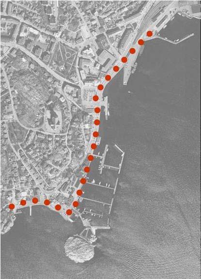 Principiella förslag Målsättningen med dessa förslag till åtgärder är att förstärka stråket utmed kajpromenaden och stödja kommersiell och kulturell verksamhet.