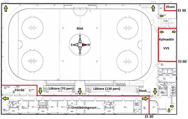 2 Objektbeskrivning Falkenbergs ishall är belägen i Kristinebergsområdet i Falkenberg. Byggnaden omfattar 3500 m 2 och består av ett plan med installationsvind.