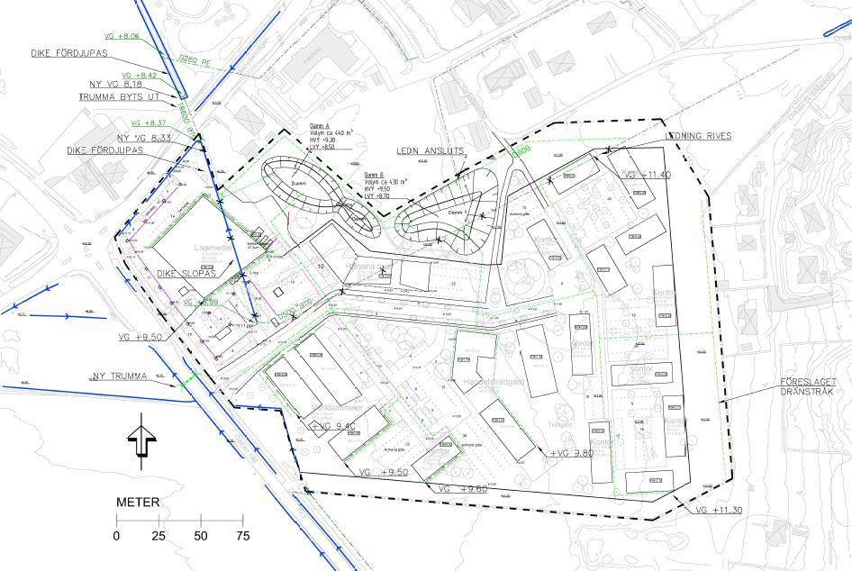 6 (20) Planområdet är ca 6,2 ha stort och syftet med detaljplanen är att möjliggöra nybyggnad av kontor och handel. I figur 2 nedan illustreras planerad bebyggelse. Figur 2.