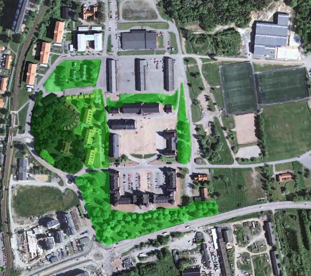 Topografiska förutsättningar Kvibergs kaserner är strategiskt placerat högt upp på en kulle vilket förstärker byggnadernas överordnande intryck.