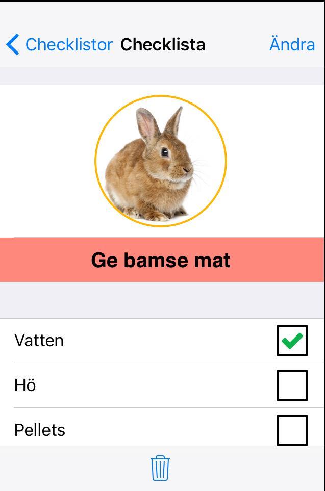 Checklista I checklistan är det möjligt att lägga in obegränsat antal punkter, välja en bild och ge den en