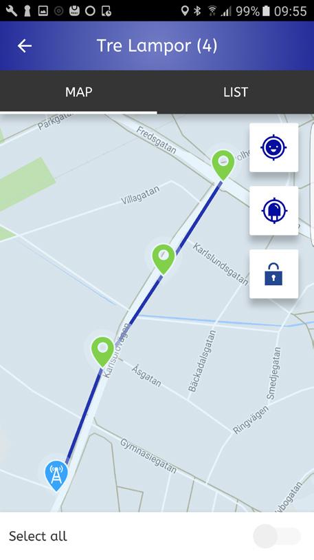 Då det maximala antalet armaturer i en site är 250 st så rekommenderar vi att man delar upp större områden i t ex byar, gator eller kvarter.