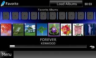 CD/Audio och Visual Files/iPod/App-användning Sök på albumomslag (endast USB-enhet och ipod) Du kan söka musikfiler genom att välja albumets bilder. 1 Tryck på [ ]. Underordnad funktionsmeny visas.