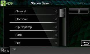 CD/Audio och Visual Files/iPod/App-användning Flerfunktionsmeny Följande funktioner kan användas om du använder knapparna i det här området. [ ] Söker efter en station.