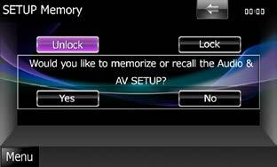 Inställningar Inställning av minnet 3 Följ instruktionerna på skärmen. Inställningarna för ljudfunktioner, AV-INinställning, kamera och ljudinställning kan lagras i minnet.