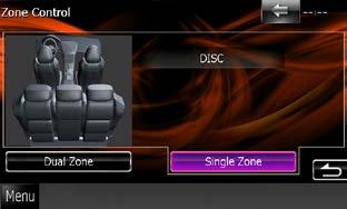 Ljudkontroll Zonkontroll Du kan välja olika källor både för de främre och de bakre positionerna i bilen. 1 Tryck på [Zone Control]. Skärmen Zone Control visas.