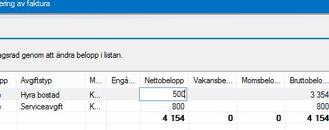 DELKREDITERING (ÄNDRA BELOPP) Oavsett om du har en eller flera fakturaunderlagsrader kan du ändra belopp på var och en av dessa. Välj fliken Fakturaunderlag/justera krediterat belopp.