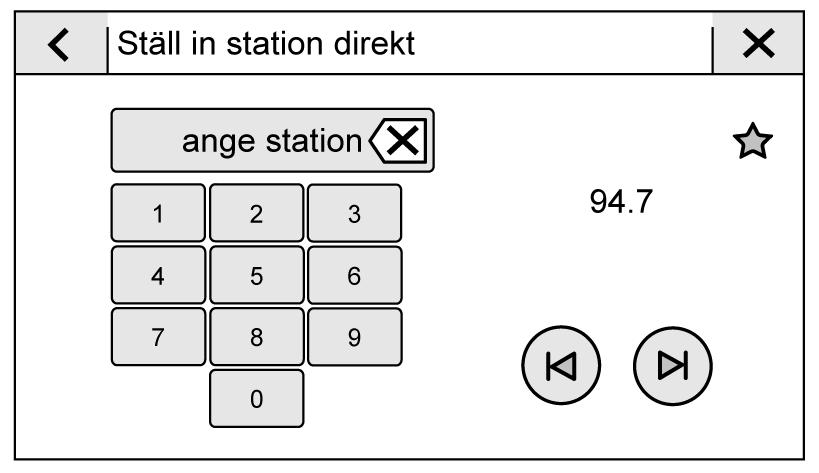 Radio AM-FM-radio Uppspelning av radio På startsidan pekar du på Ljud-ikonen för att visa den aktiva ljudkällan. Välj de tre senast använda källorna som visas på skärmens vänstra sida.